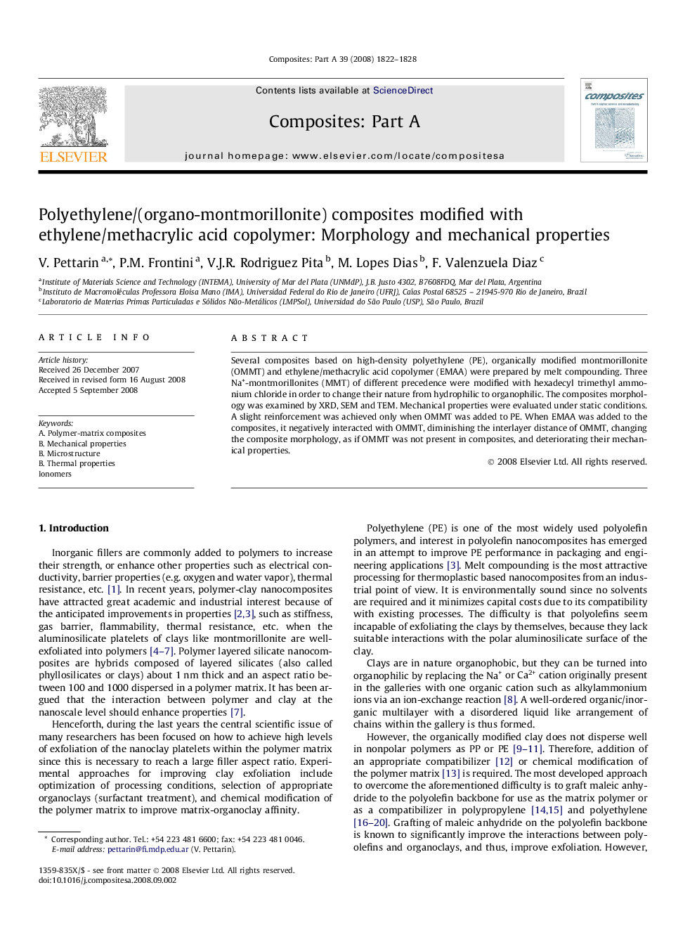 Polyethylene/(organo-montmorillonite) composites modified with ethylene/methacrylic acid copolymer: Morphology and mechanical properties