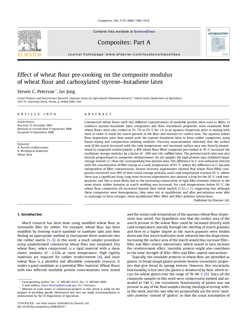 Effect of wheat flour pre-cooking on the composite modulus of wheat flour and carboxylated styrene–butadiene latex