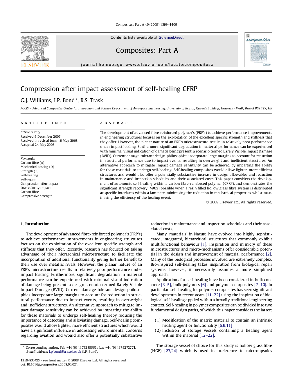 Compression after impact assessment of self-healing CFRP