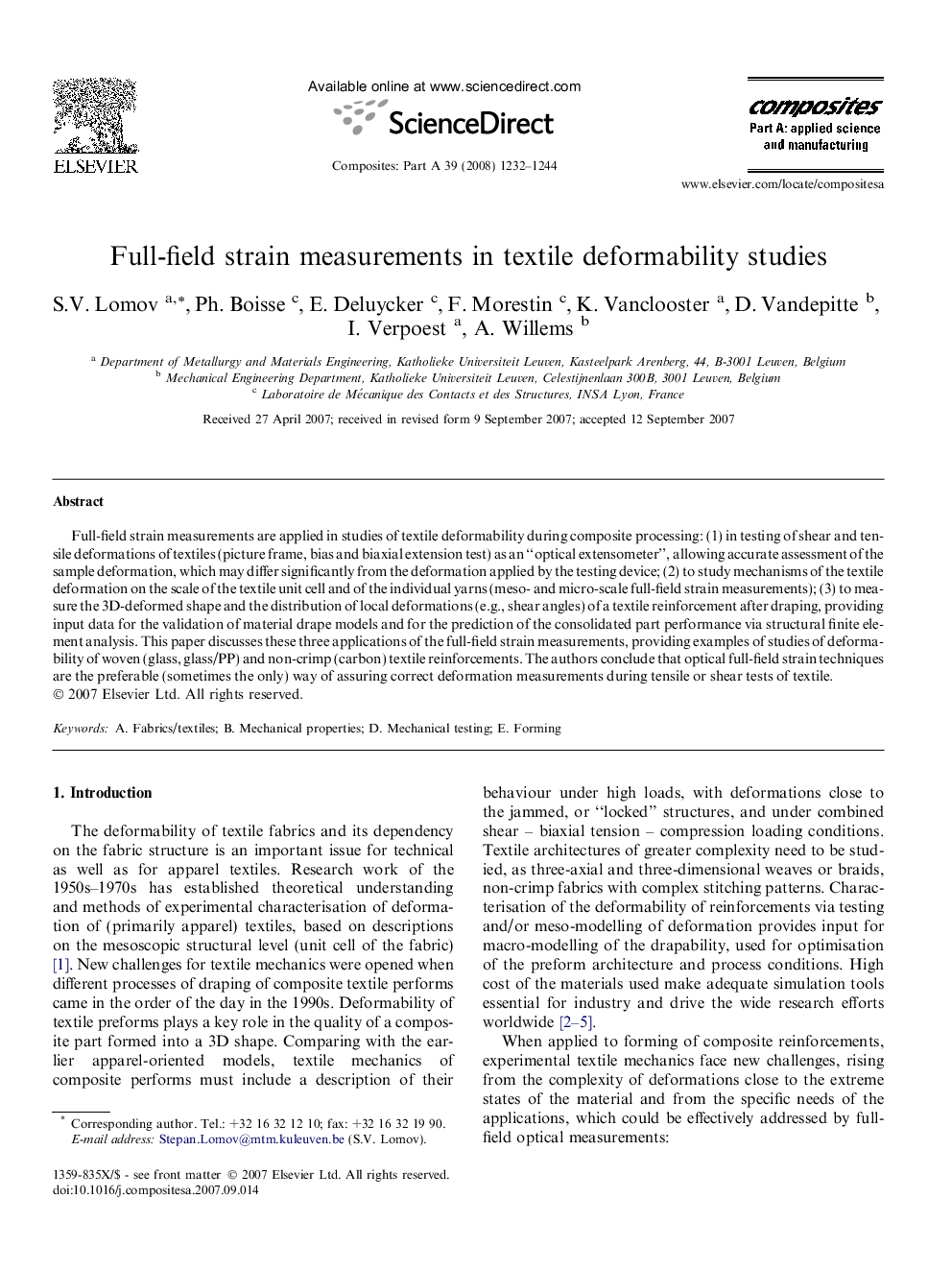 Full-field strain measurements in textile deformability studies