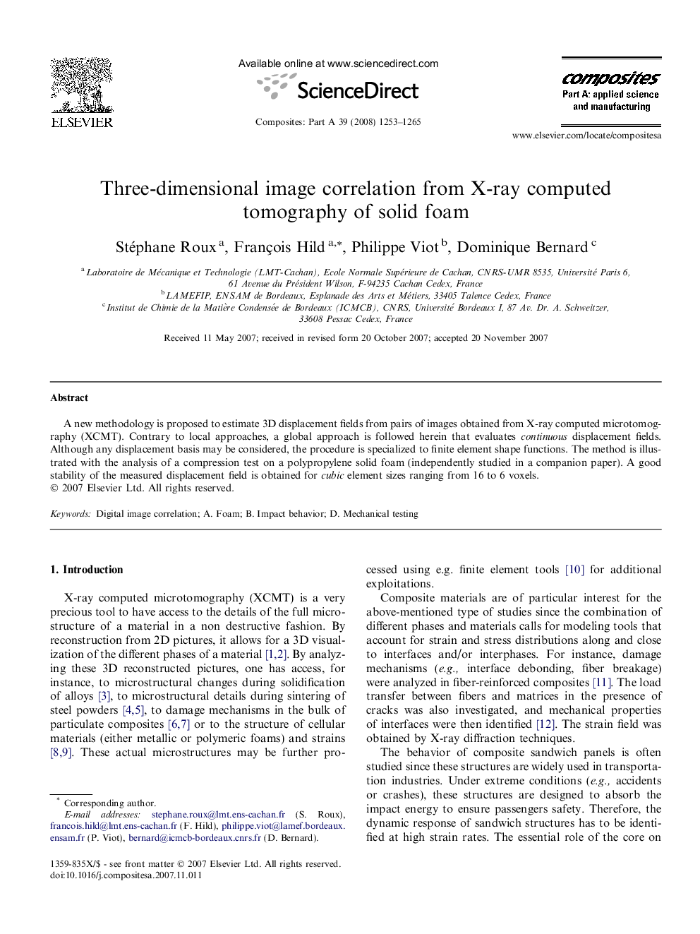 Three-dimensional image correlation from X-ray computed tomography of solid foam
