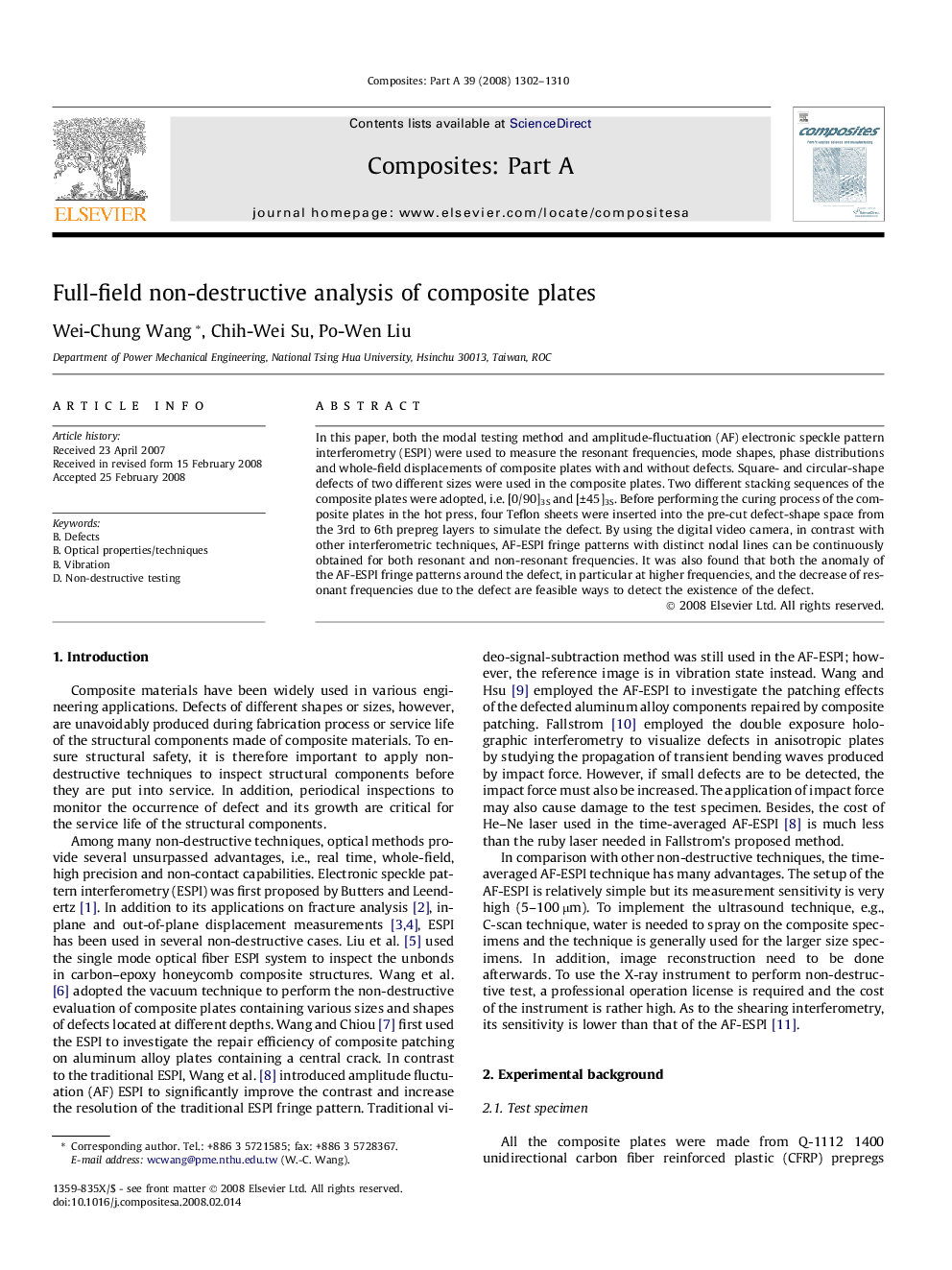 Full-field non-destructive analysis of composite plates