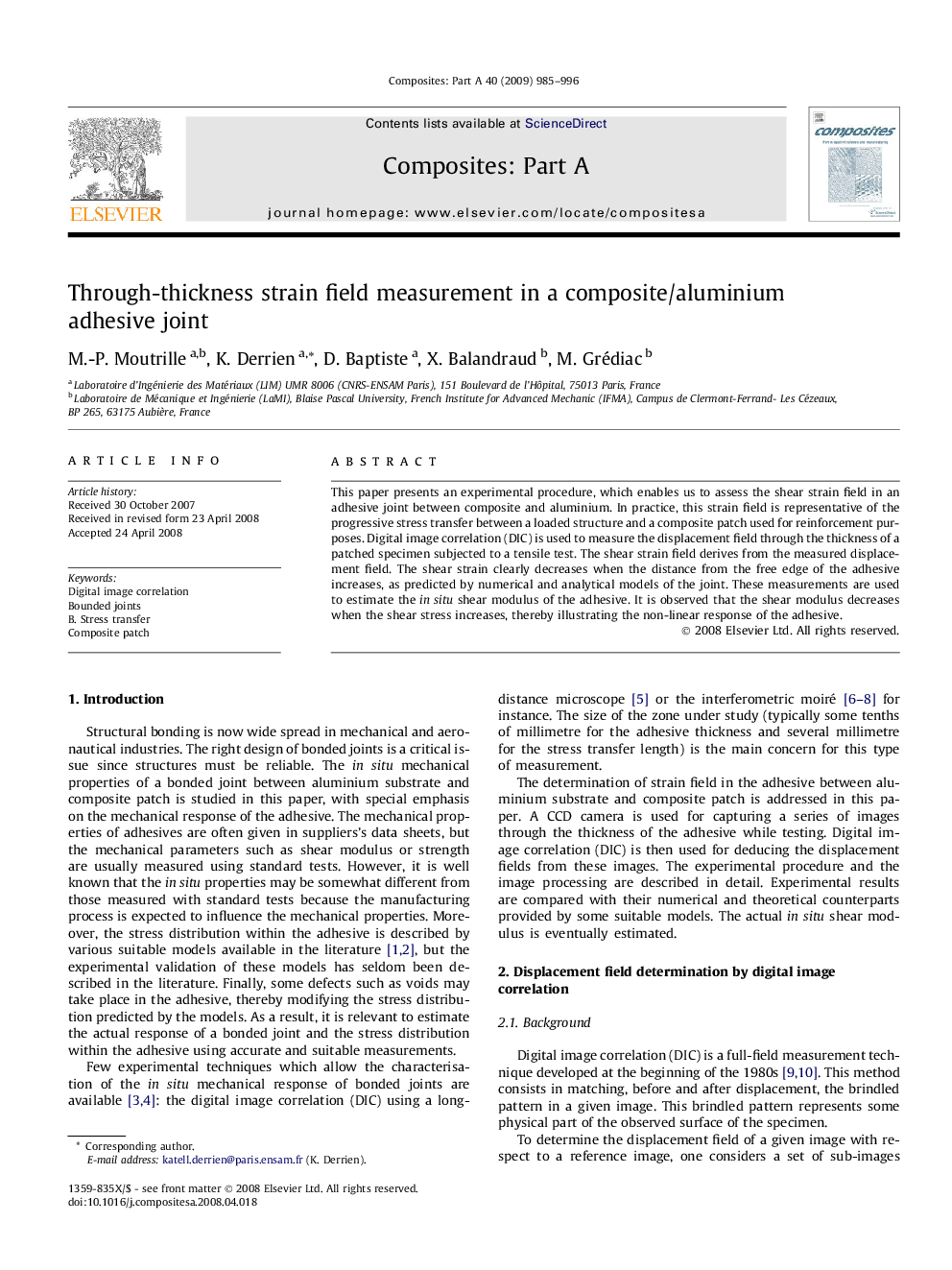 Through-thickness strain field measurement in a composite/aluminium adhesive joint