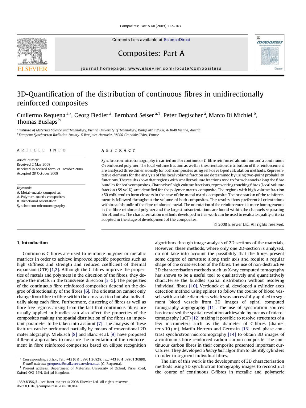 3D-Quantification of the distribution of continuous fibres in unidirectionally reinforced composites