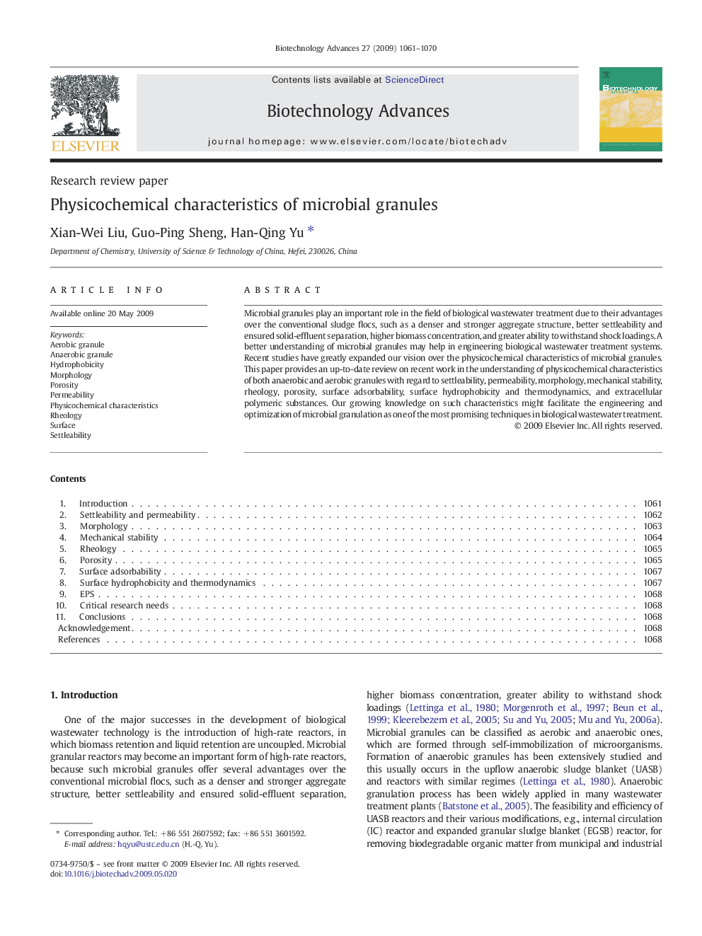 Physicochemical characteristics of microbial granules