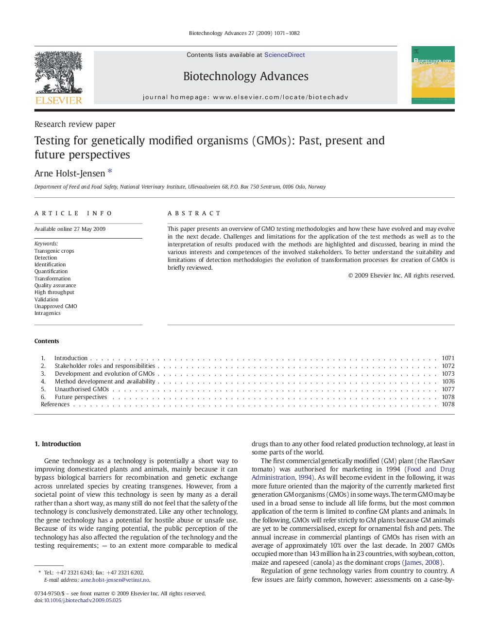 Testing for genetically modified organisms (GMOs): Past, present and future perspectives