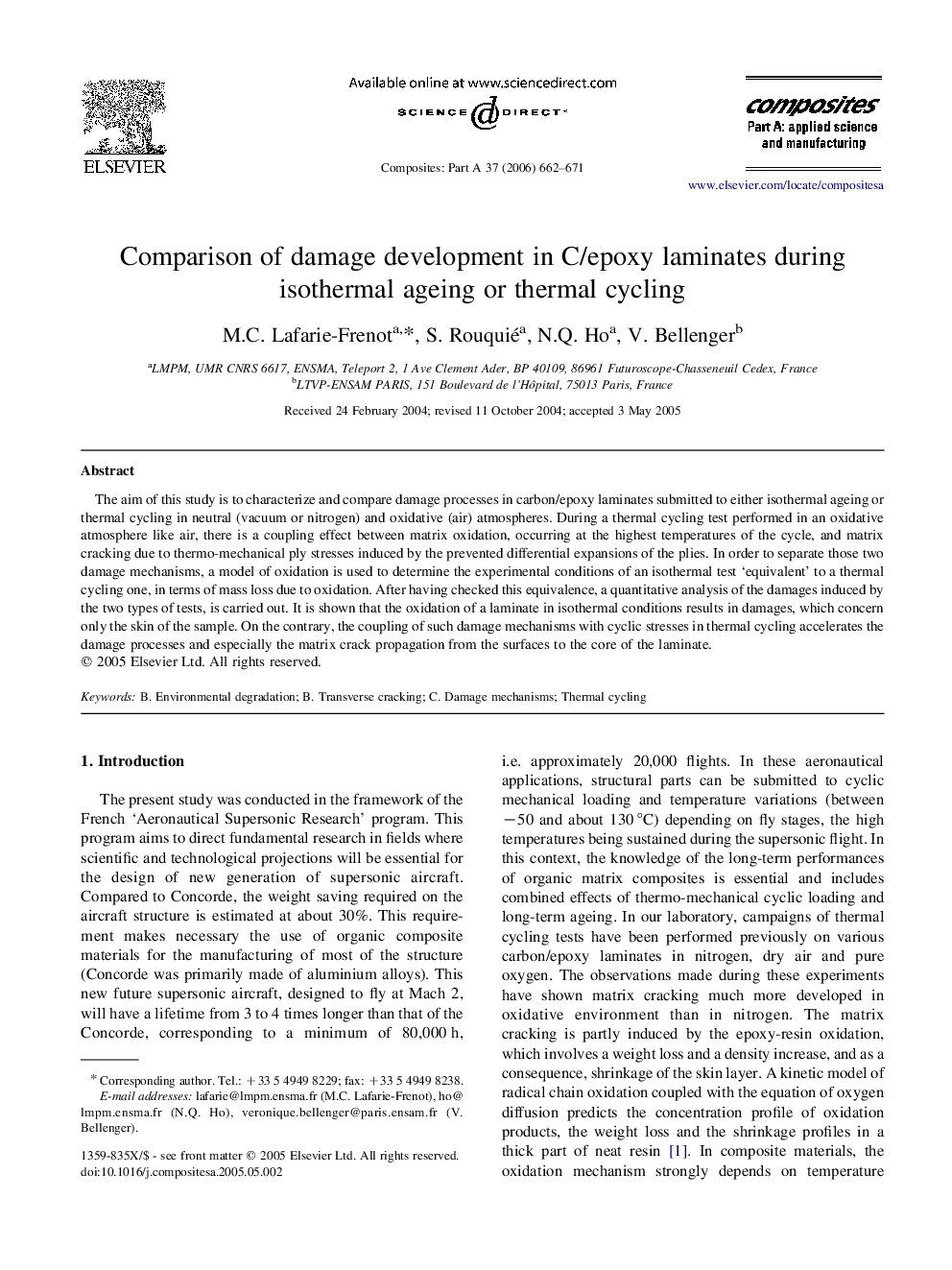Comparison of damage development in C/epoxy laminates during isothermal ageing or thermal cycling