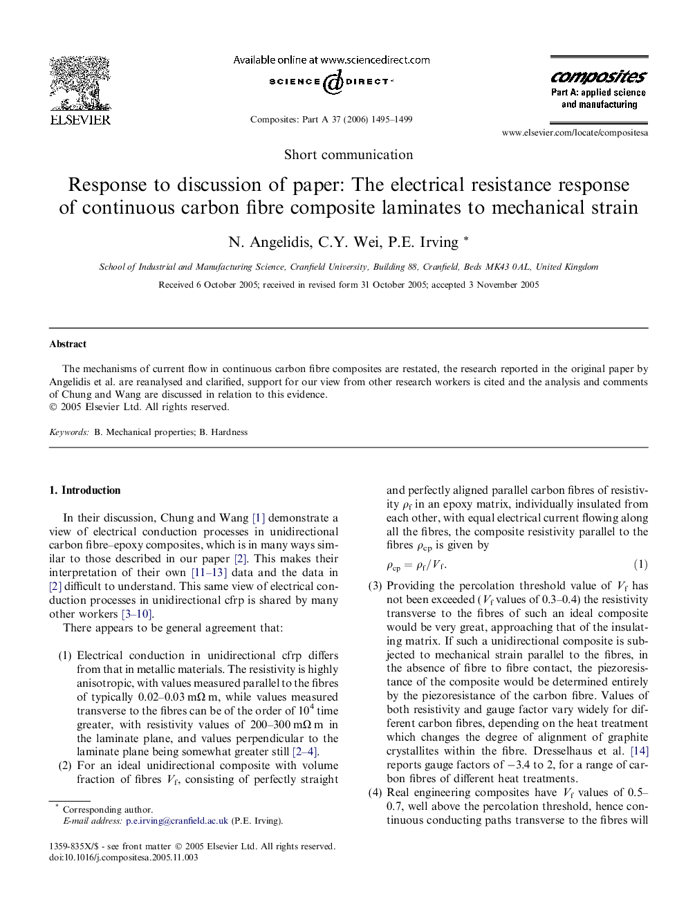 Response to discussion of paper: The electrical resistance response of continuous carbon fibre composite laminates to mechanical strain