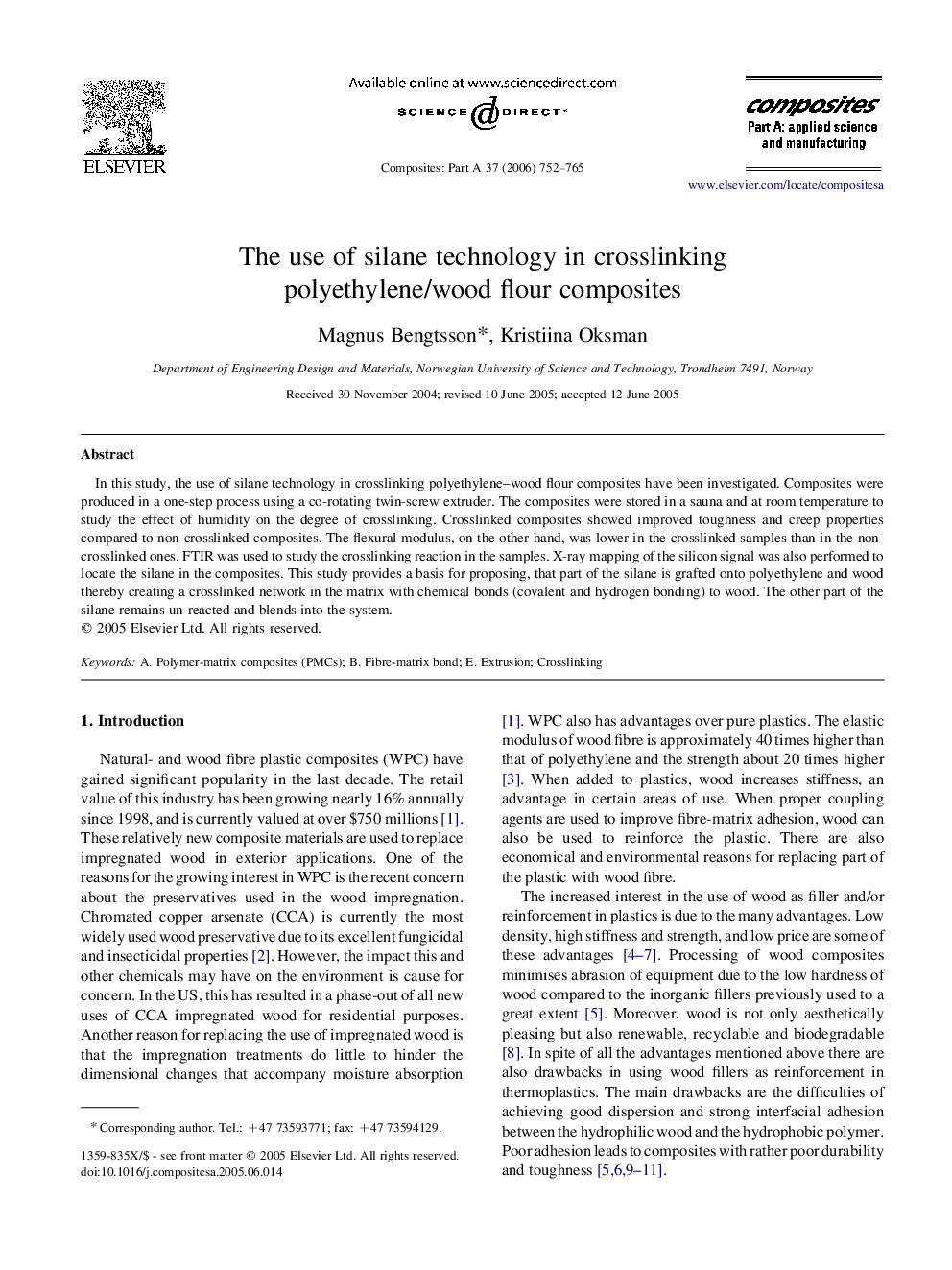 The use of silane technology in crosslinking polyethylene/wood flour composites