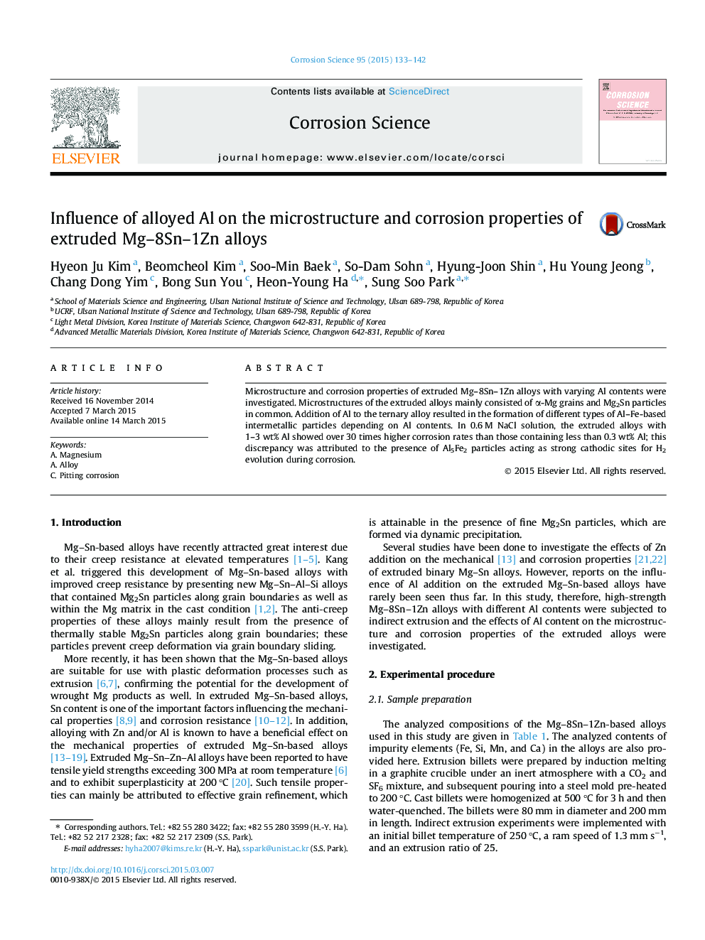 Influence of alloyed Al on the microstructure and corrosion properties of extruded Mg–8Sn–1Zn alloys