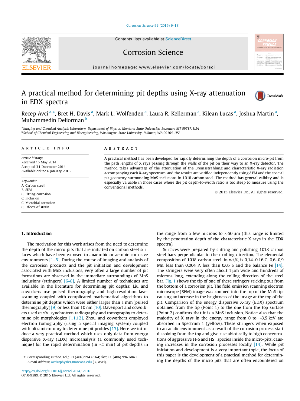 A practical method for determining pit depths using X-ray attenuation in EDX spectra