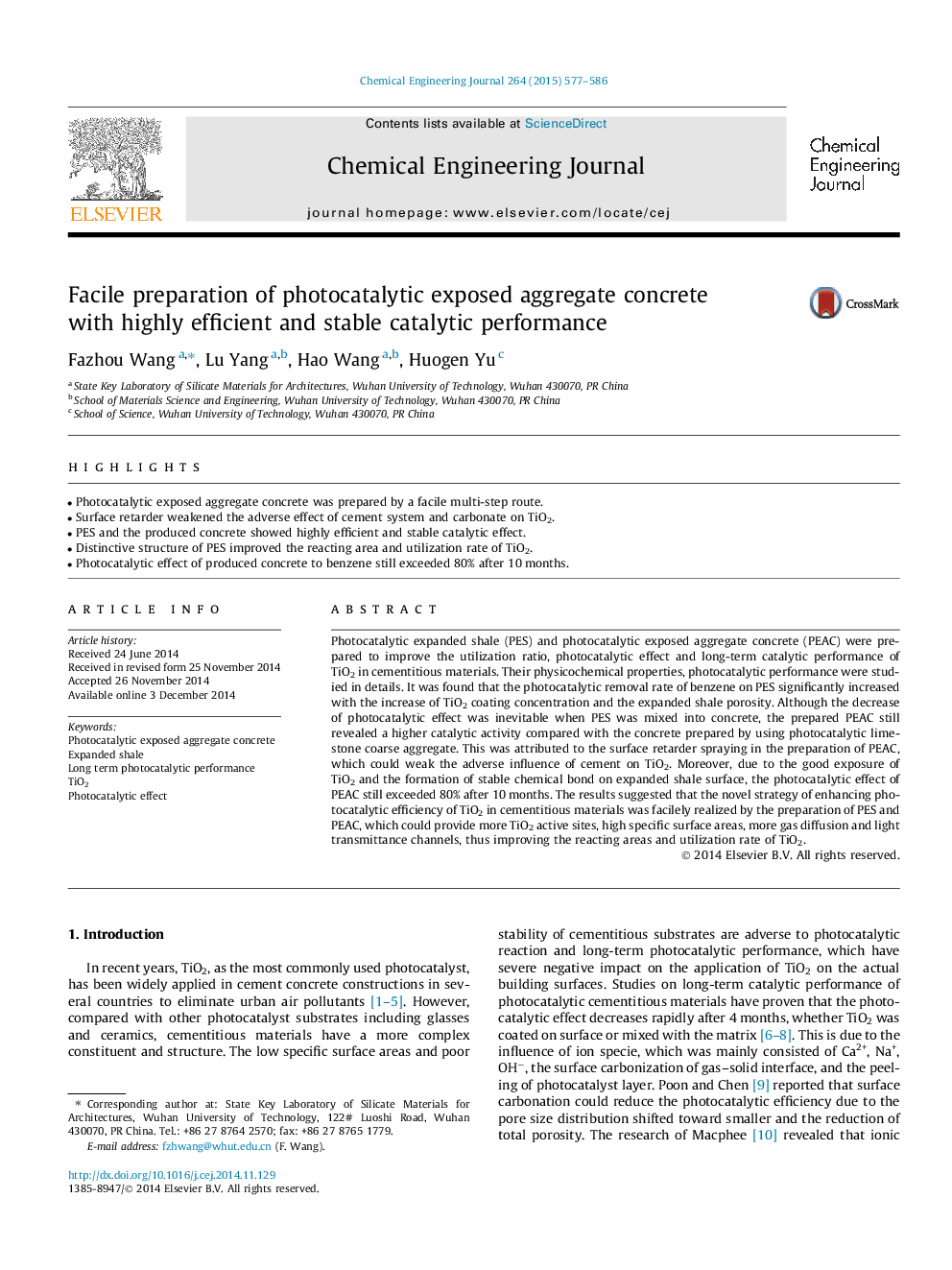 Facile preparation of photocatalytic exposed aggregate concrete with highly efficient and stable catalytic performance