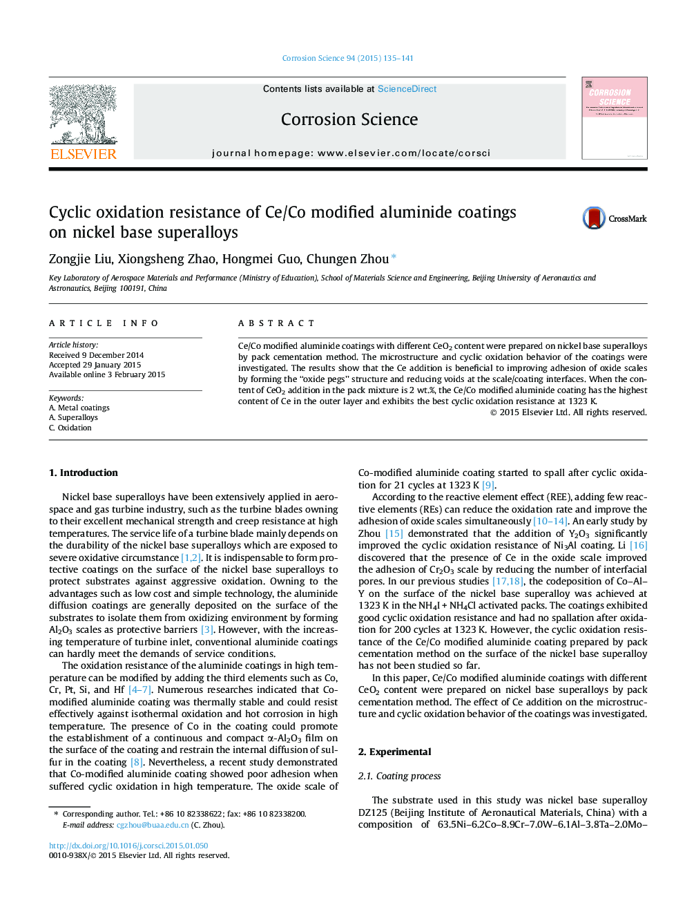 Cyclic oxidation resistance of Ce/Co modified aluminide coatings on nickel base superalloys