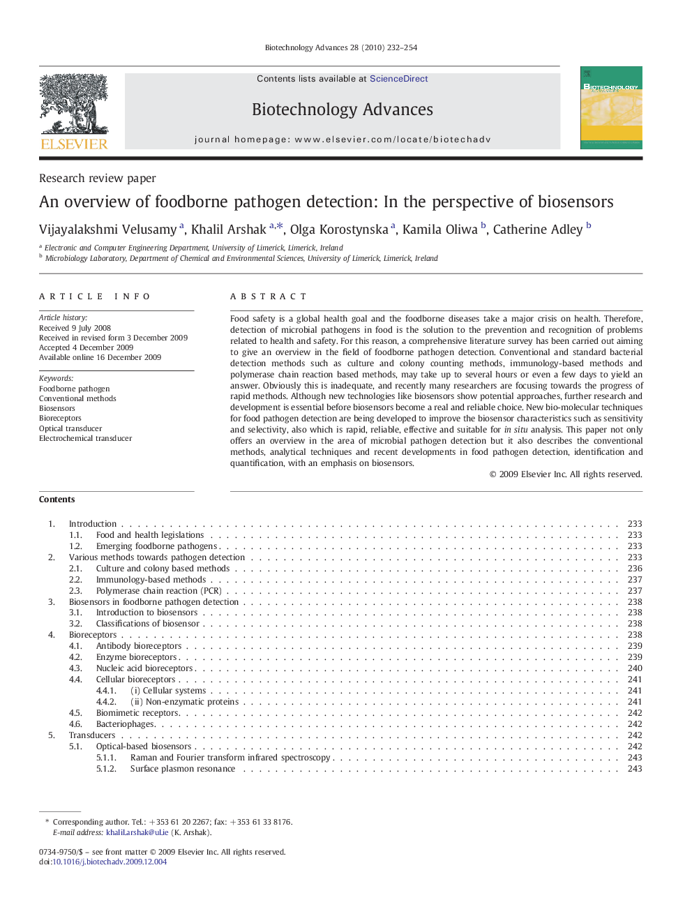 An overview of foodborne pathogen detection: In the perspective of biosensors