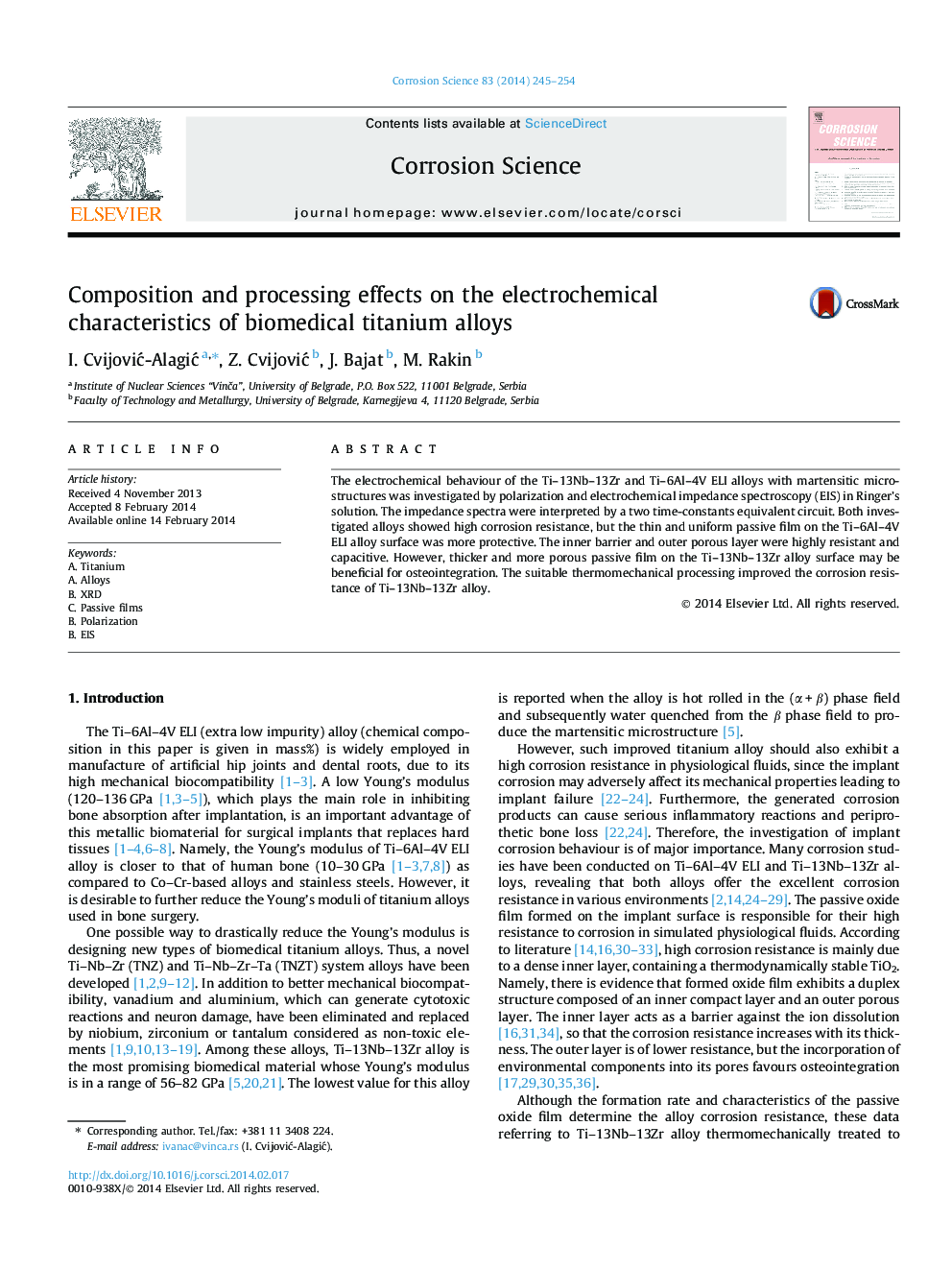 Composition and processing effects on the electrochemical characteristics of biomedical titanium alloys