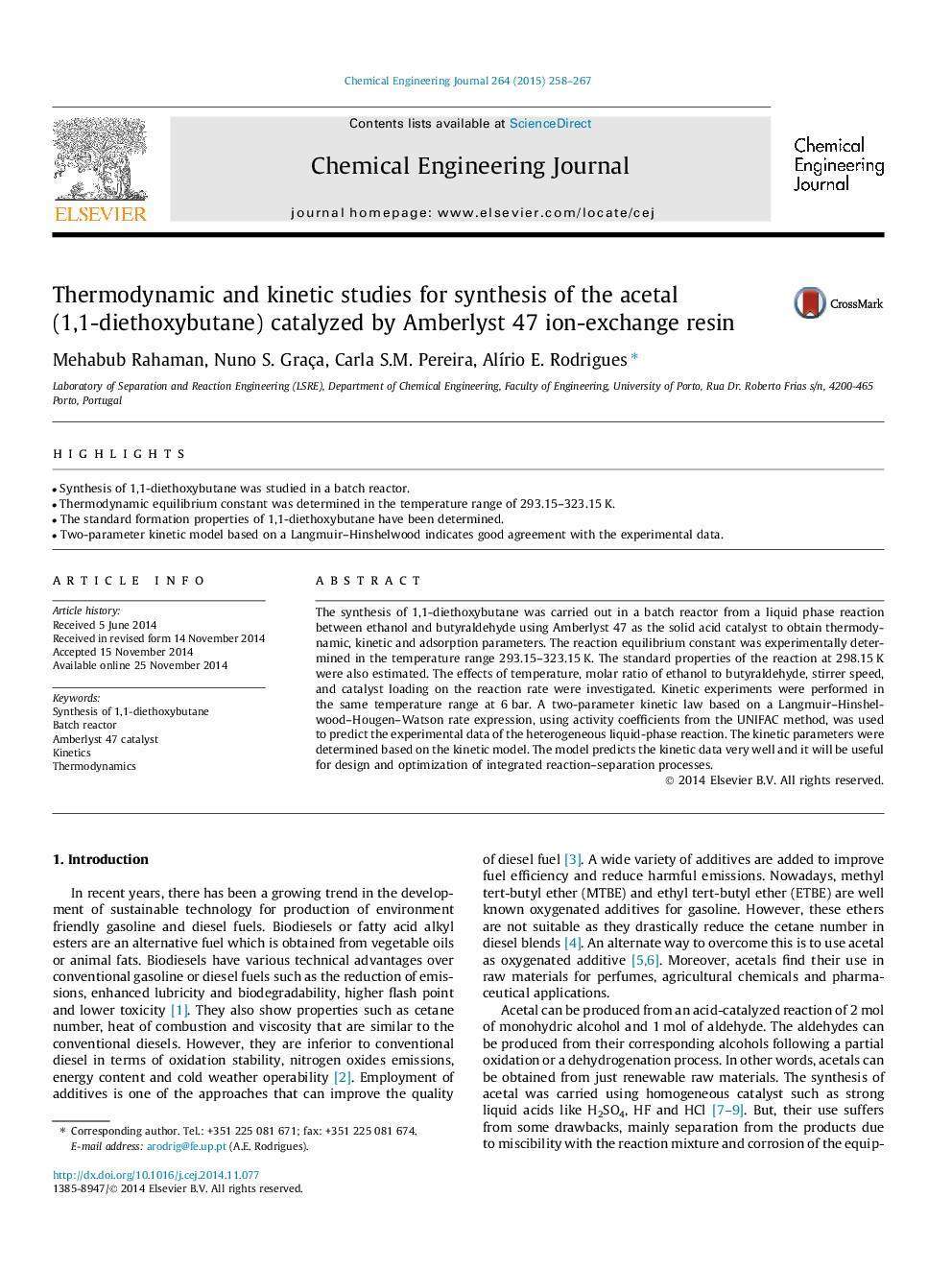 عکس صفحه اول مقاله: Thermodynamic and kinetic studies for synthesis of the acetal (1,1-diethoxybutane) catalyzed by Amberlyst 47 ion-exchange resin Thermodynamic and kinetic studies for synthesis of the acetal (1,1-diethoxybutane) catalyzed by Amberlyst 47 ion-exchange resin