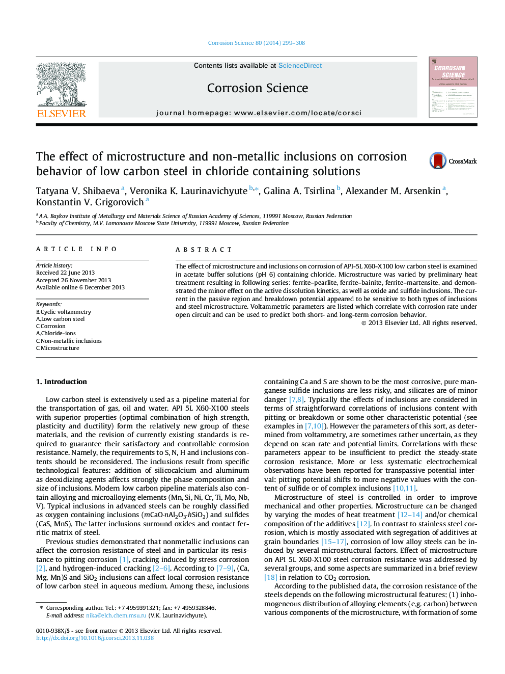 The effect of microstructure and non-metallic inclusions on corrosion behavior of low carbon steel in chloride containing solutions