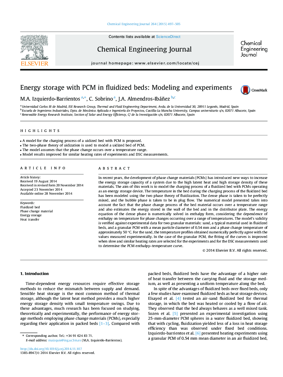 Energy storage with PCM in fluidized beds: Modeling and experiments