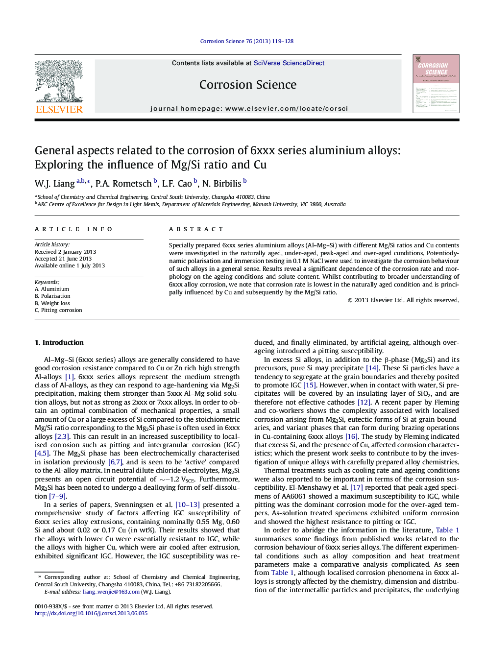 General aspects related to the corrosion of 6xxx series aluminium alloys: Exploring the influence of Mg/Si ratio and Cu