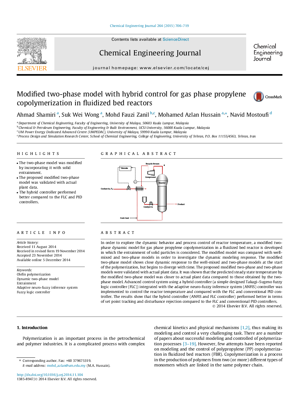مدل دو مرحلهای اصلاح شده با کنترل ترکیبی برای کوپلیمرازی پروپیلن فاز گاز در راکتورهای مایع ذوب شده 