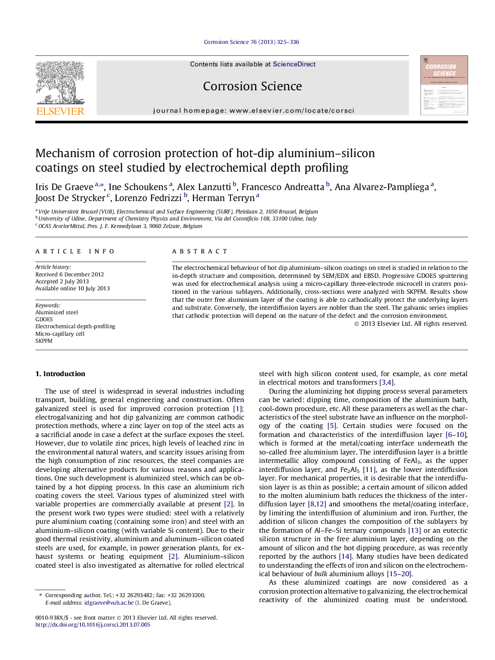 Mechanism of corrosion protection of hot-dip aluminium–silicon coatings on steel studied by electrochemical depth profiling