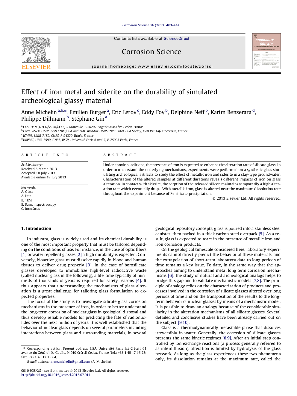 Effect of iron metal and siderite on the durability of simulated archeological glassy material