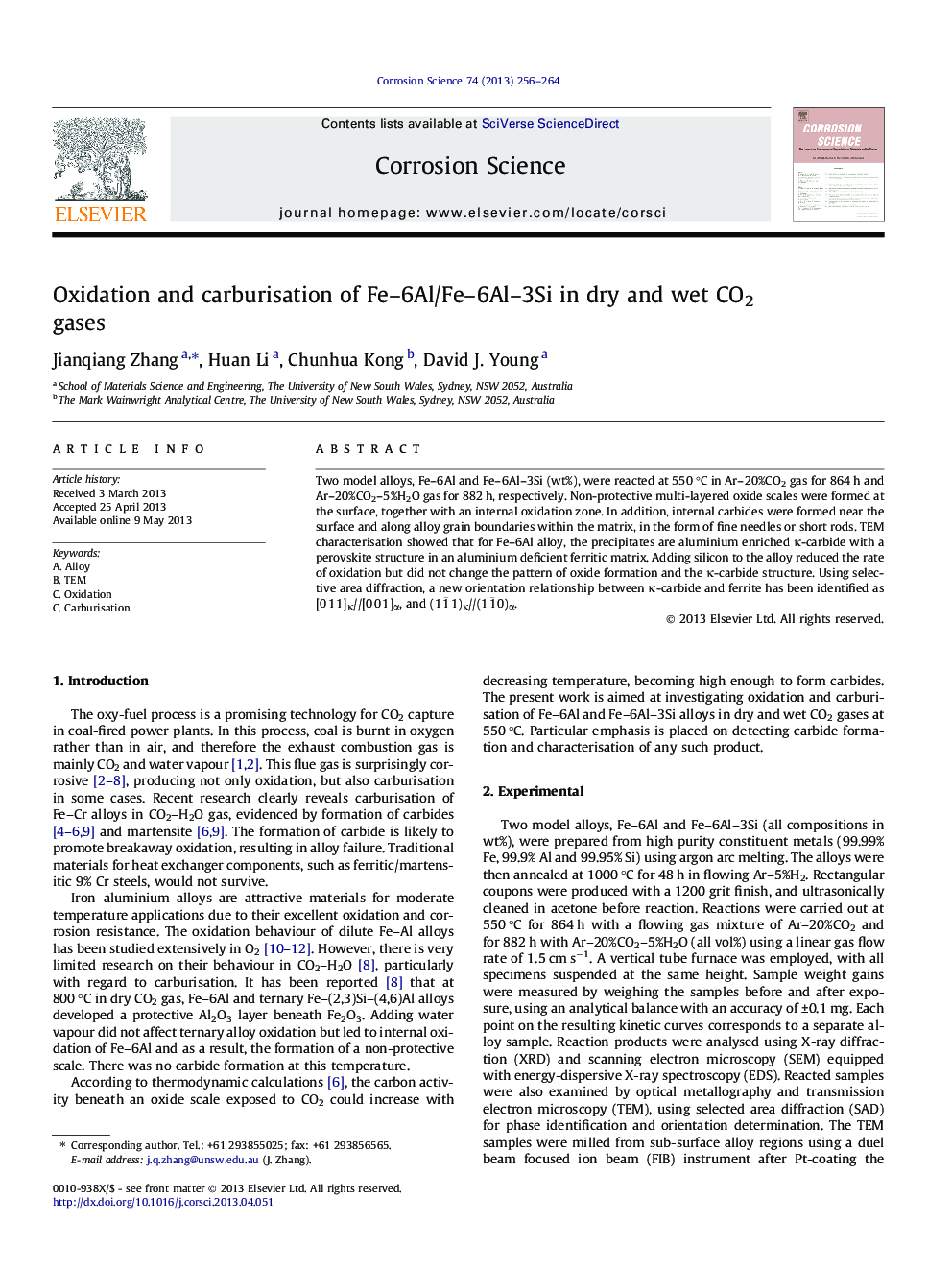 Oxidation and carburisation of Fe–6Al/Fe–6Al–3Si in dry and wet CO2 gases