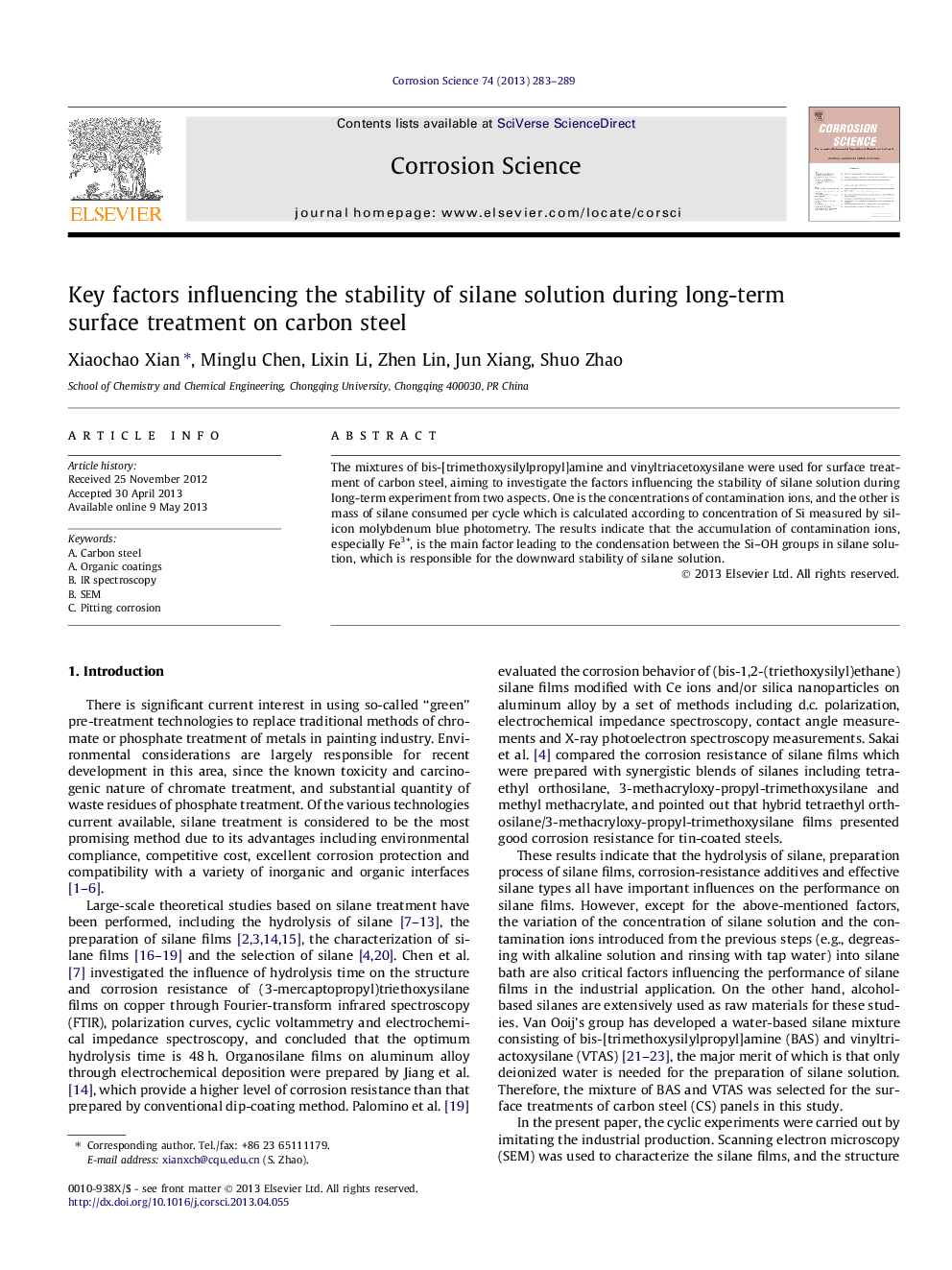 Key factors influencing the stability of silane solution during long-term surface treatment on carbon steel