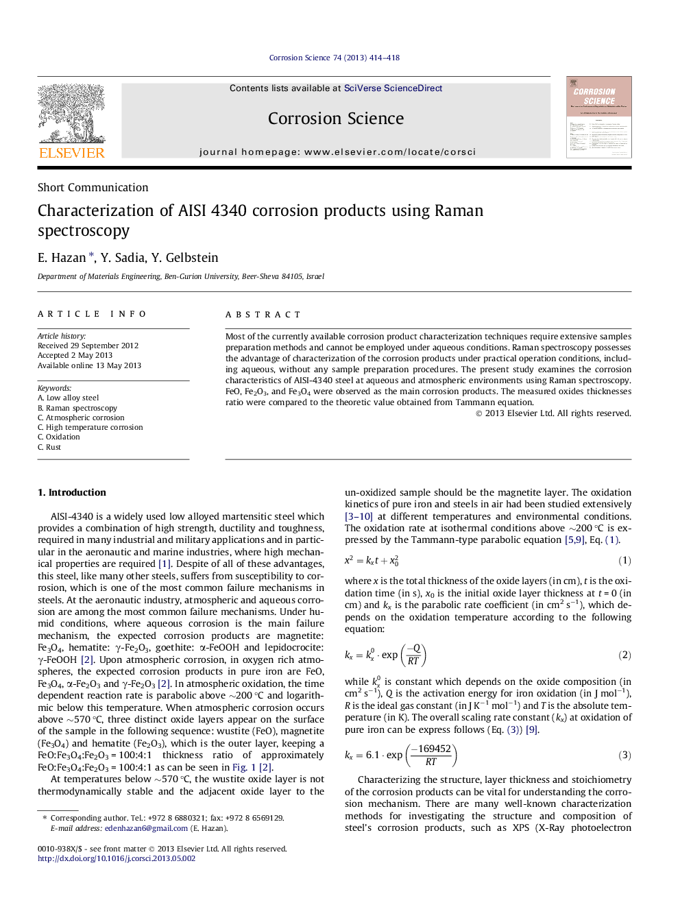 Characterization of AISI 4340 corrosion products using Raman spectroscopy