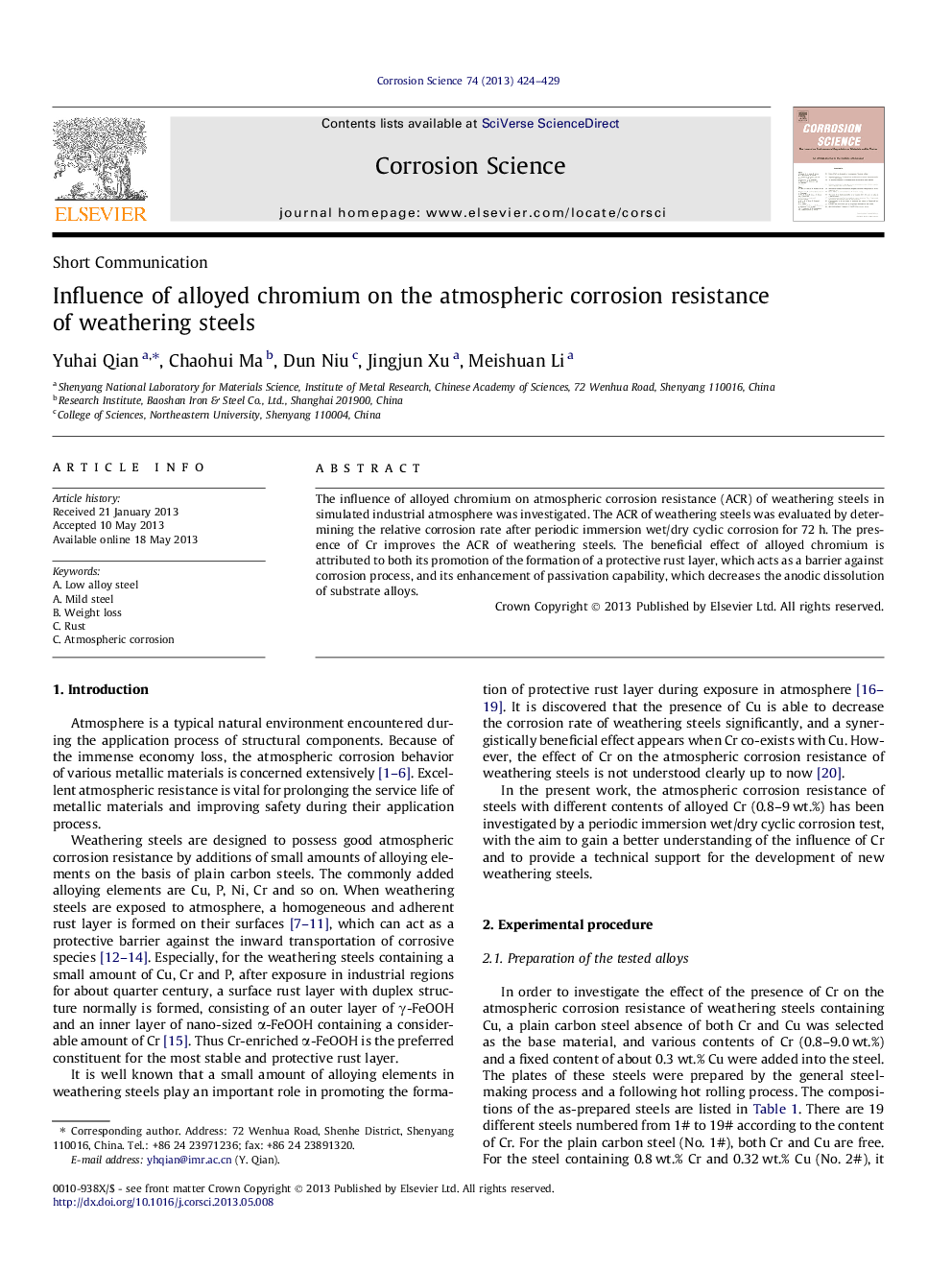 Influence of alloyed chromium on the atmospheric corrosion resistance of weathering steels