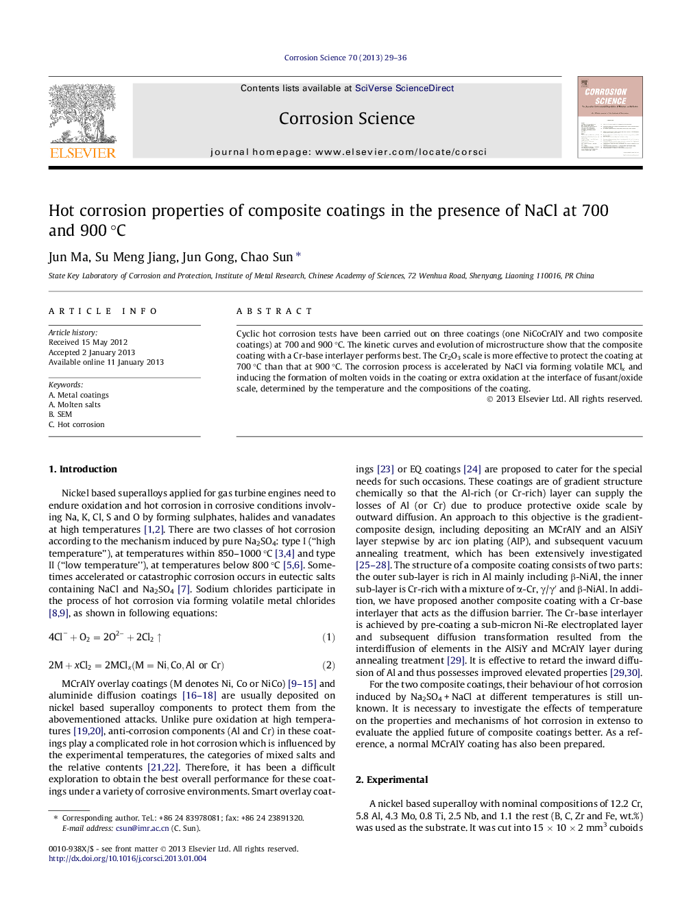 Hot corrosion properties of composite coatings in the presence of NaCl at 700 and 900 °C