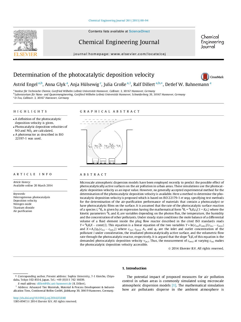 Determination of the photocatalytic deposition velocity