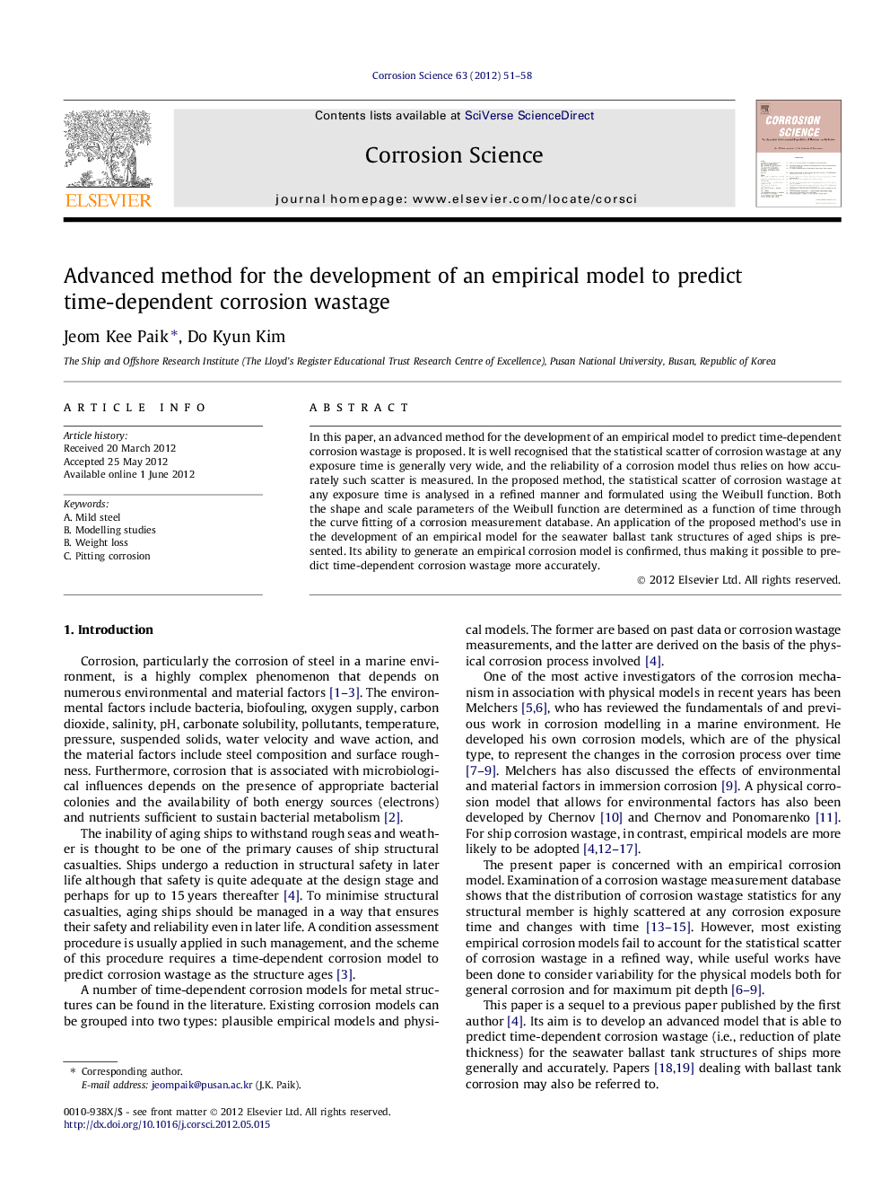 Advanced method for the development of an empirical model to predict time-dependent corrosion wastage