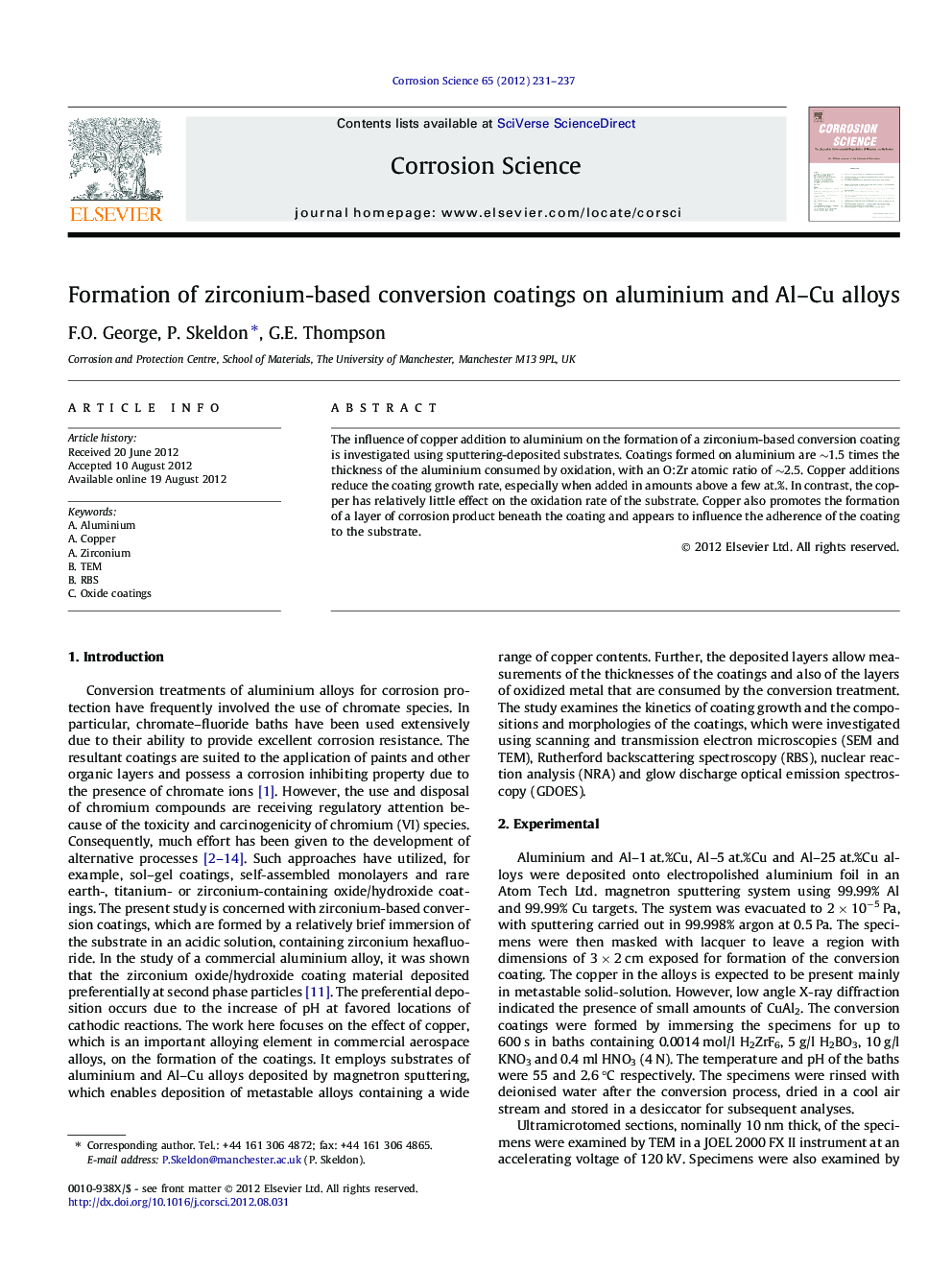 Formation of zirconium-based conversion coatings on aluminium and Al–Cu alloys