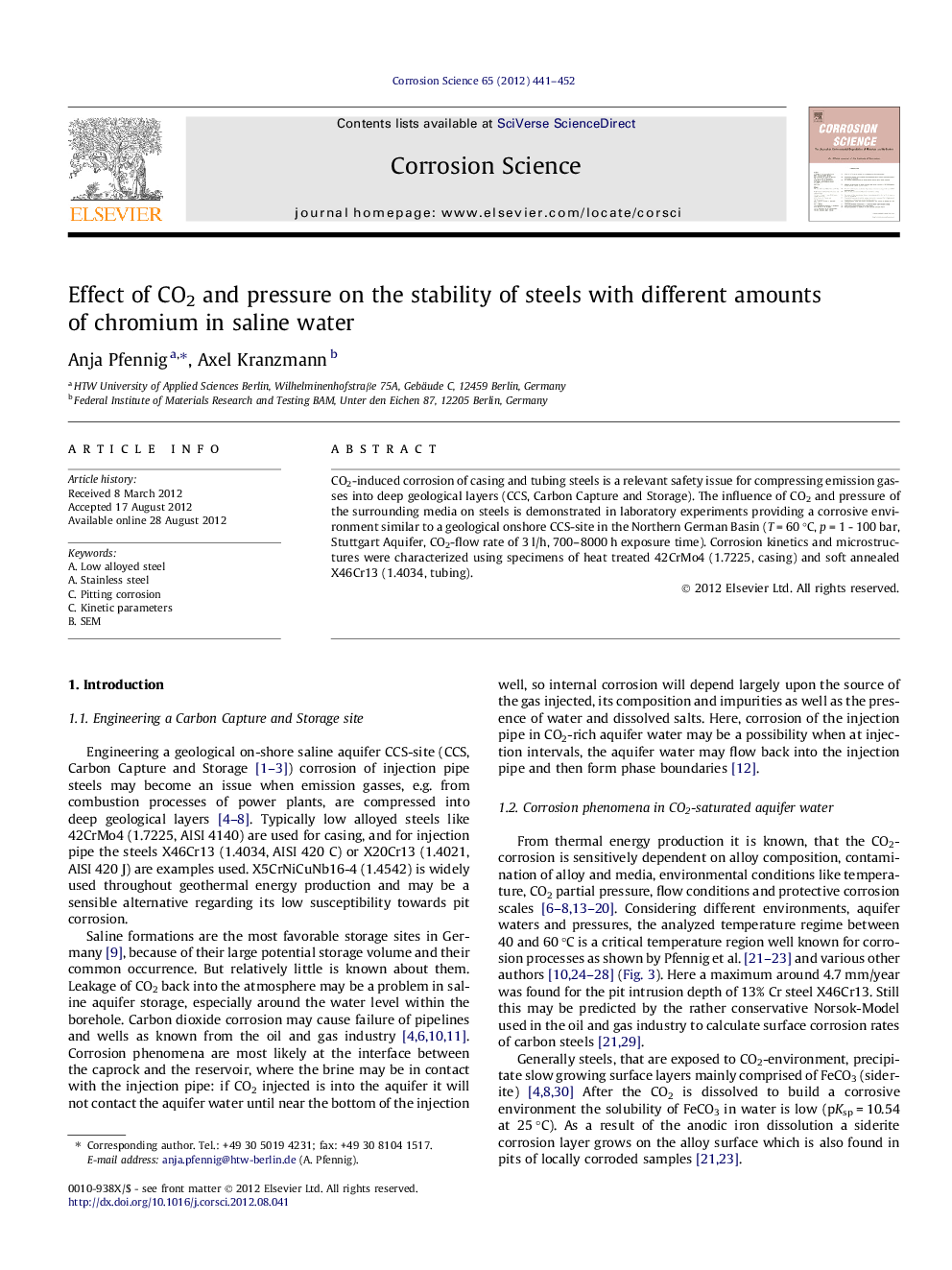 Effect of CO2 and pressure on the stability of steels with different amounts of chromium in saline water