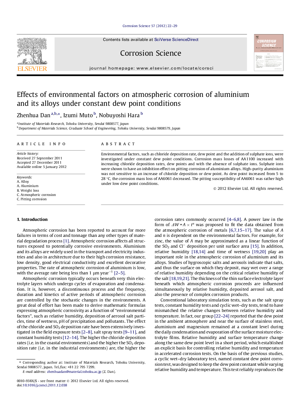 Effects of environmental factors on atmospheric corrosion of aluminium and its alloys under constant dew point conditions