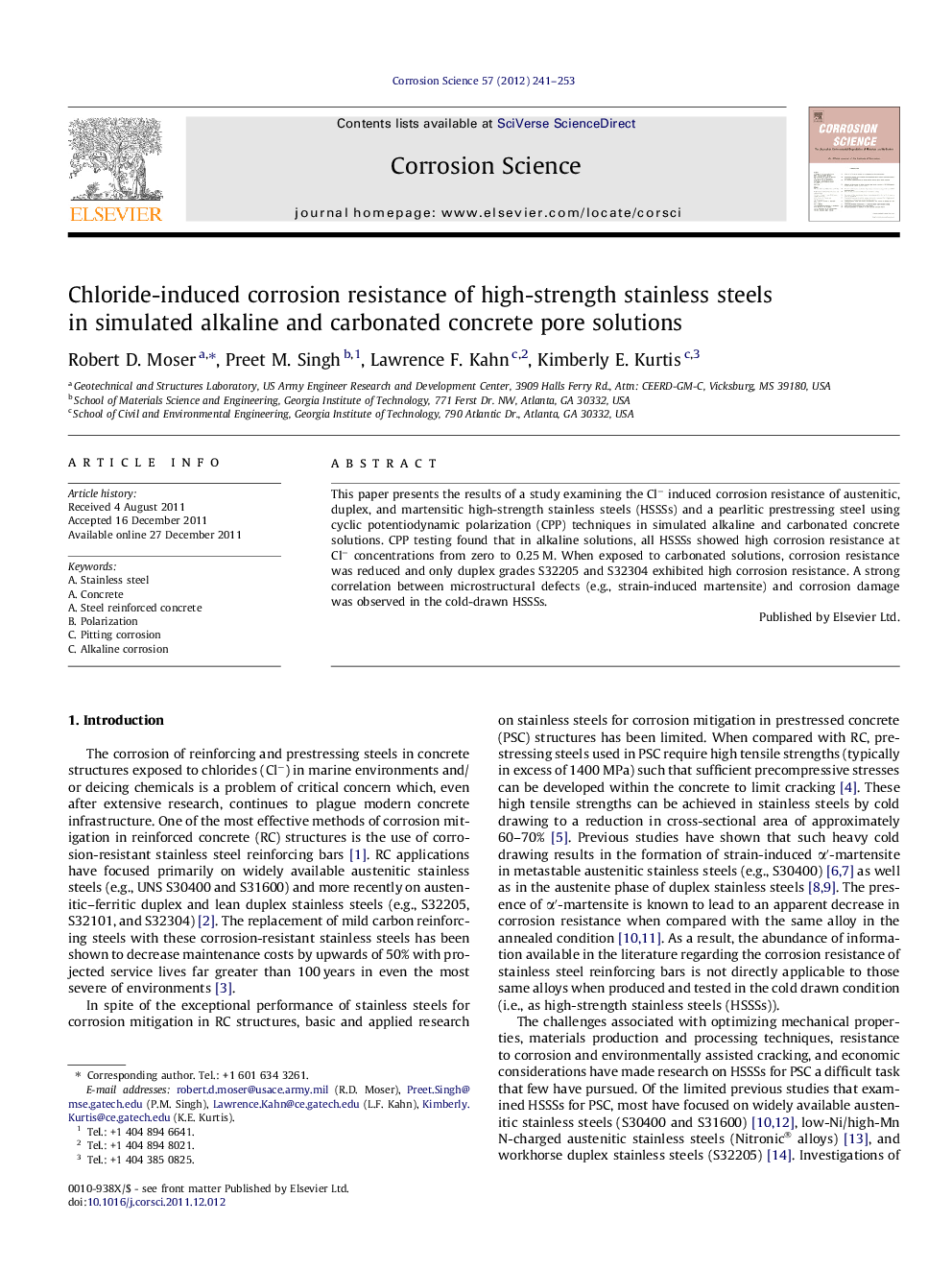 Chloride-induced corrosion resistance of high-strength stainless steels in simulated alkaline and carbonated concrete pore solutions