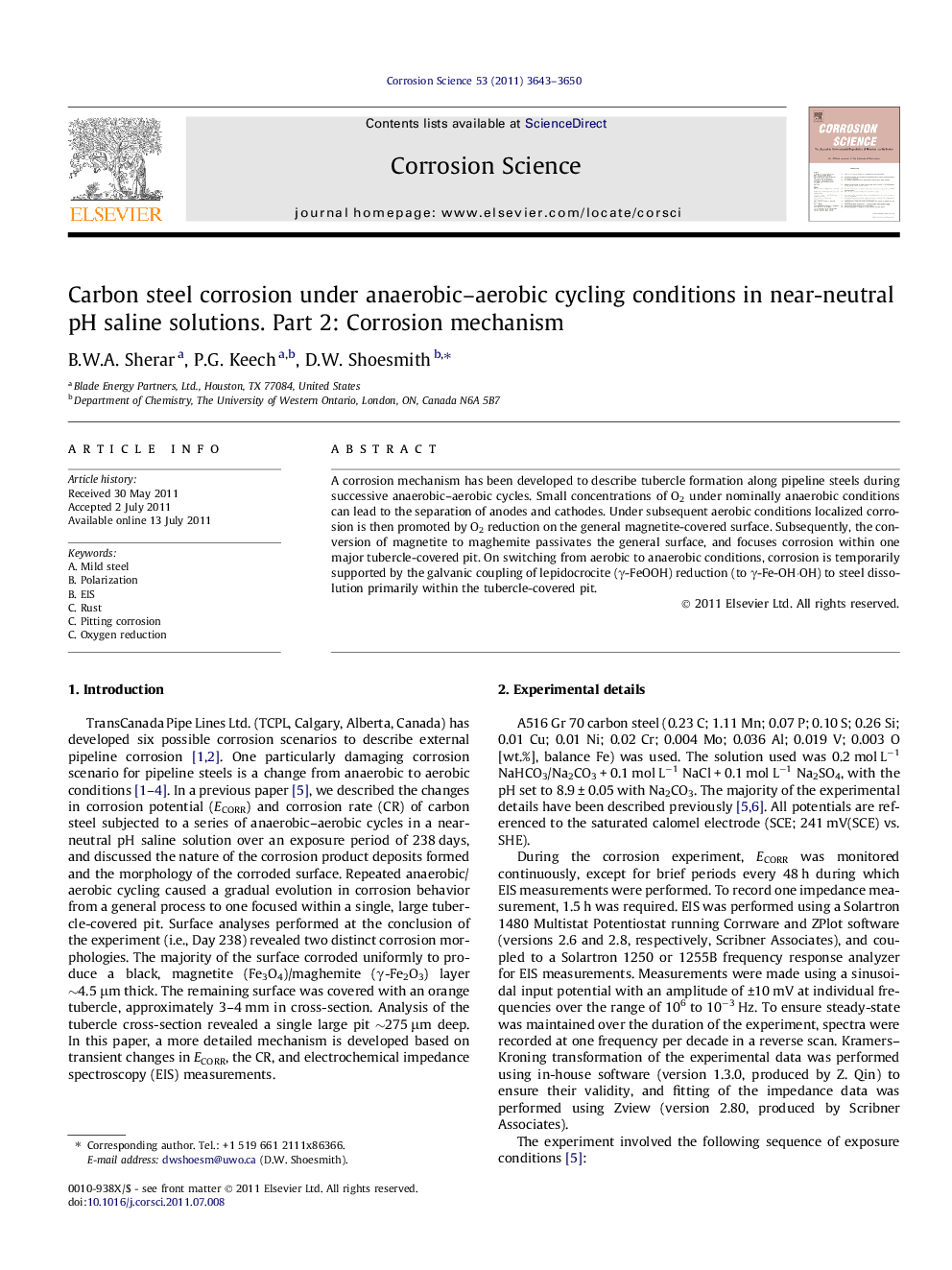 Carbon steel corrosion under anaerobic–aerobic cycling conditions in near-neutral pH saline solutions. Part 2: Corrosion mechanism