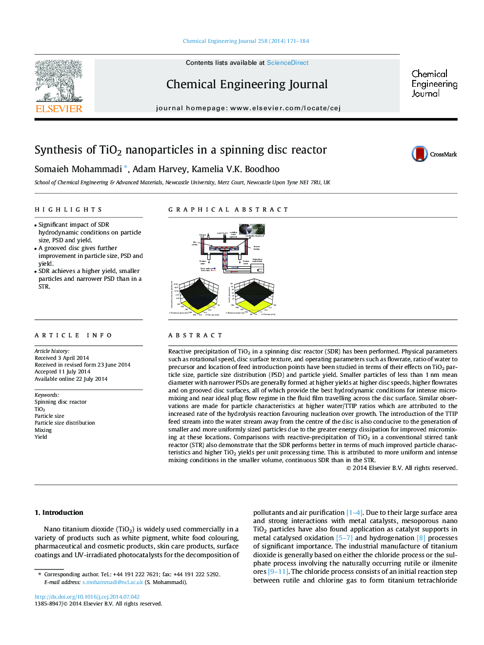 Synthesis of TiO2 nanoparticles in a spinning disc reactor