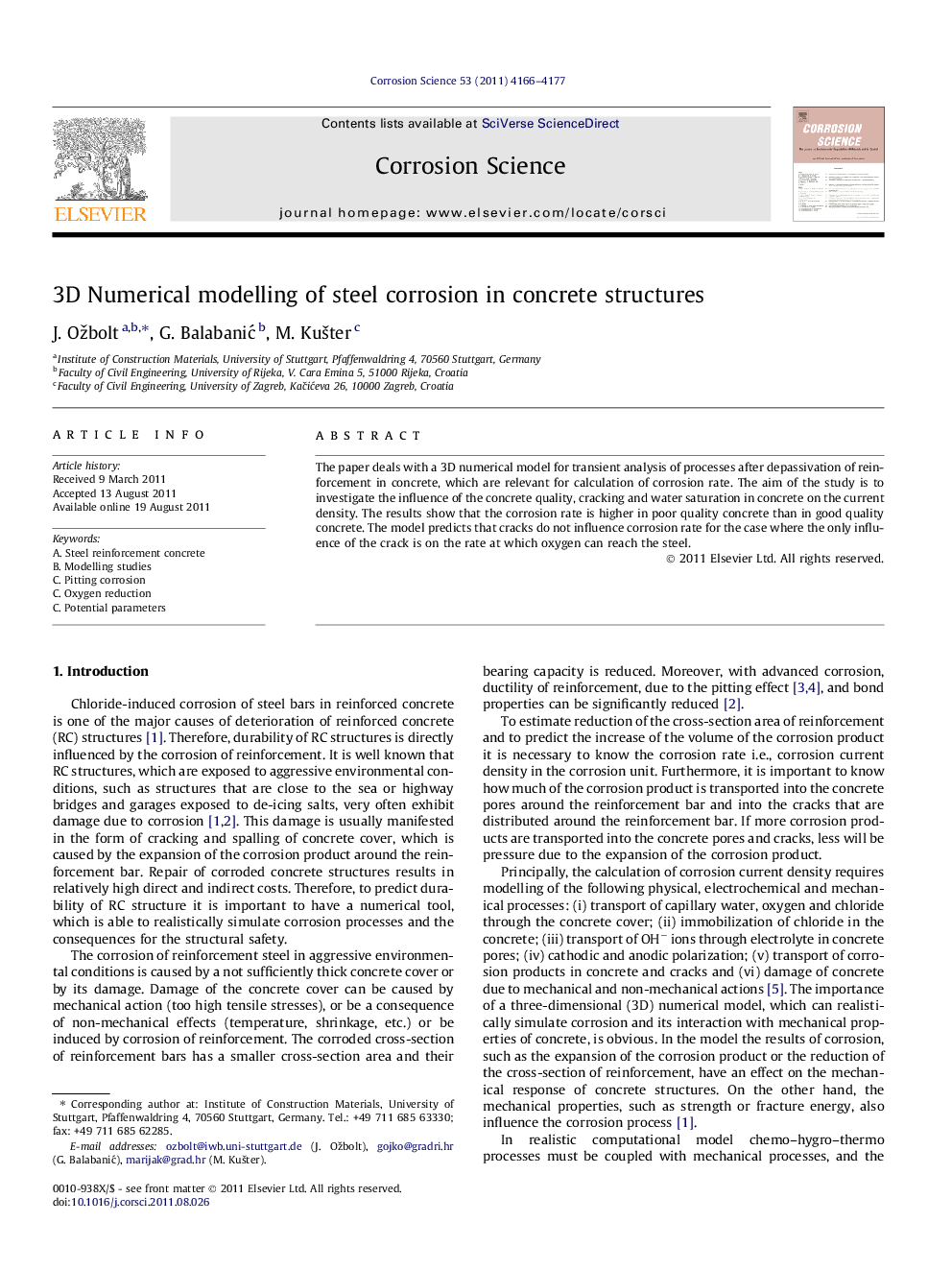 3D Numerical modelling of steel corrosion in concrete structures