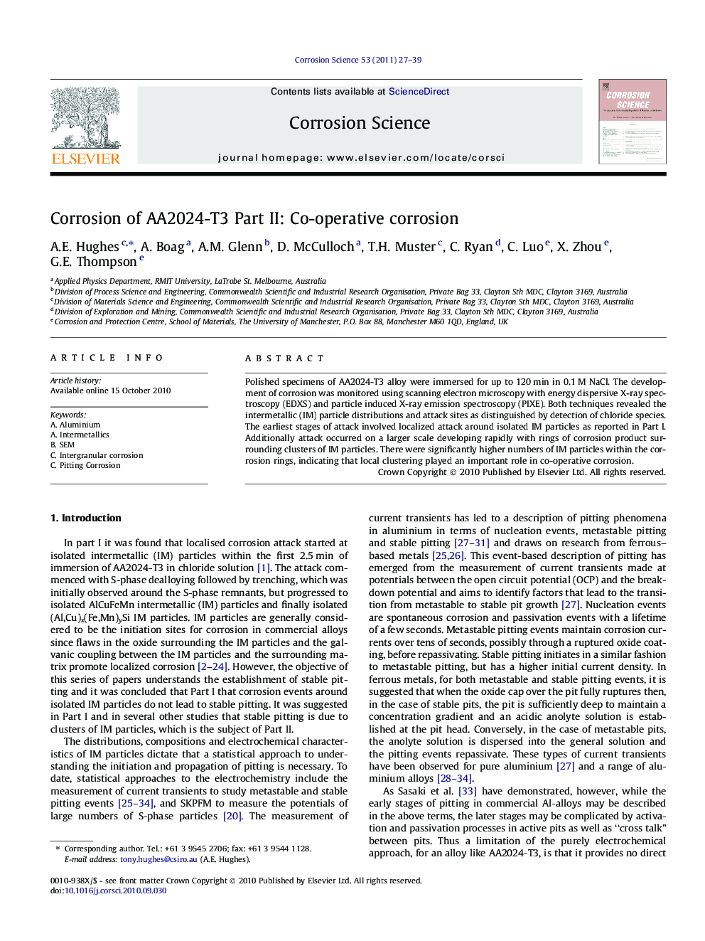 Corrosion of AA2024-T3 Part II: Co-operative corrosion