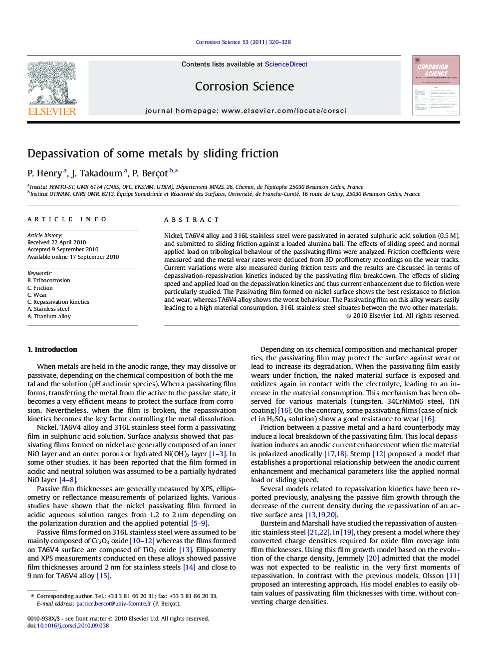 Depassivation of some metals by sliding friction