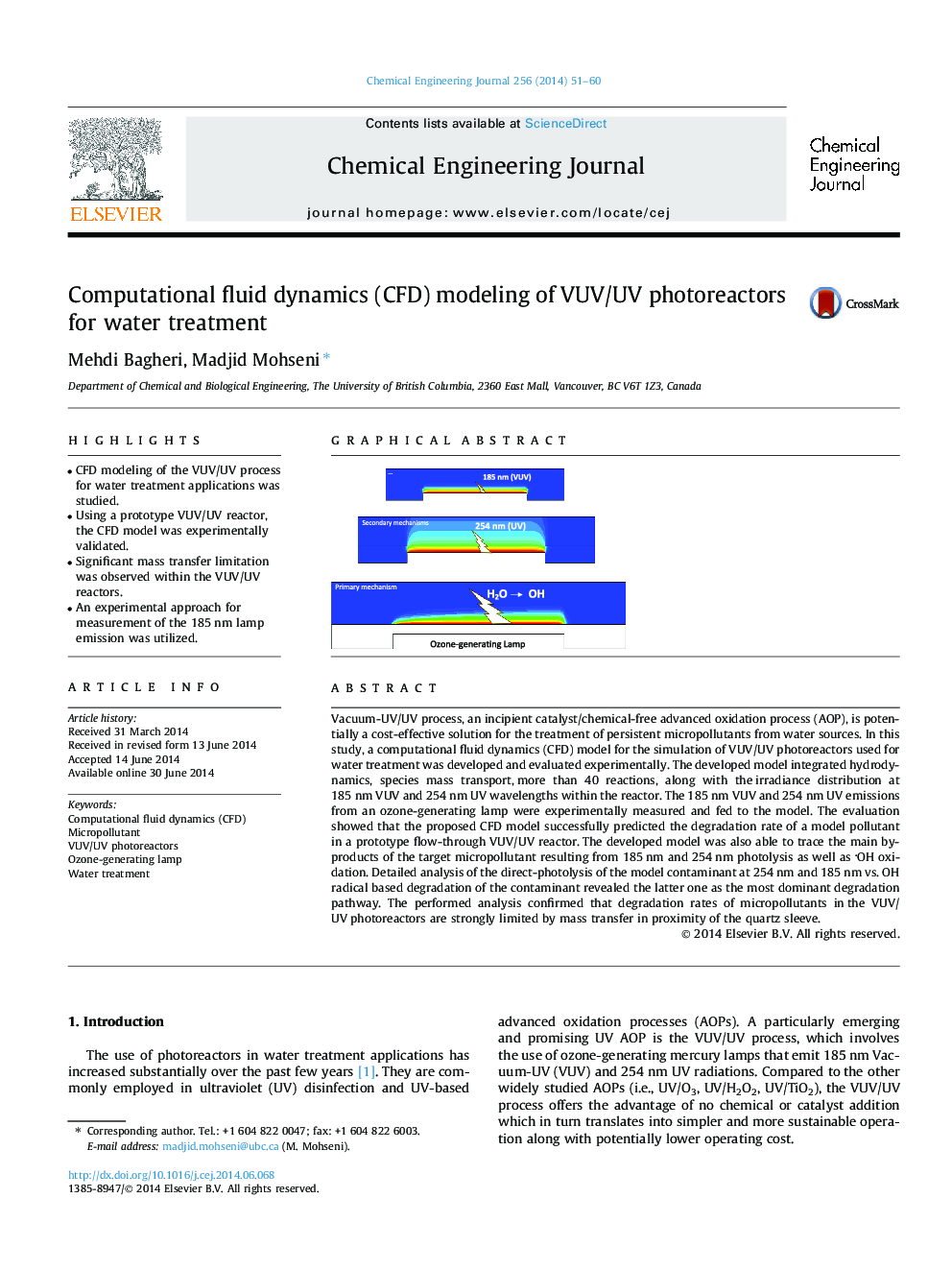 Computational fluid dynamics (CFD) modeling of VUV/UV photoreactors for water treatment