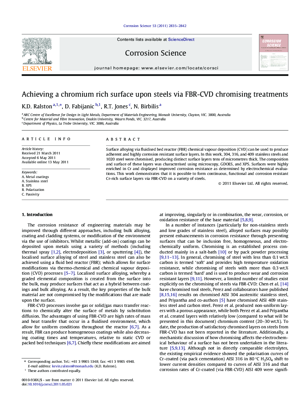 Achieving a chromium rich surface upon steels via FBR-CVD chromising treatments