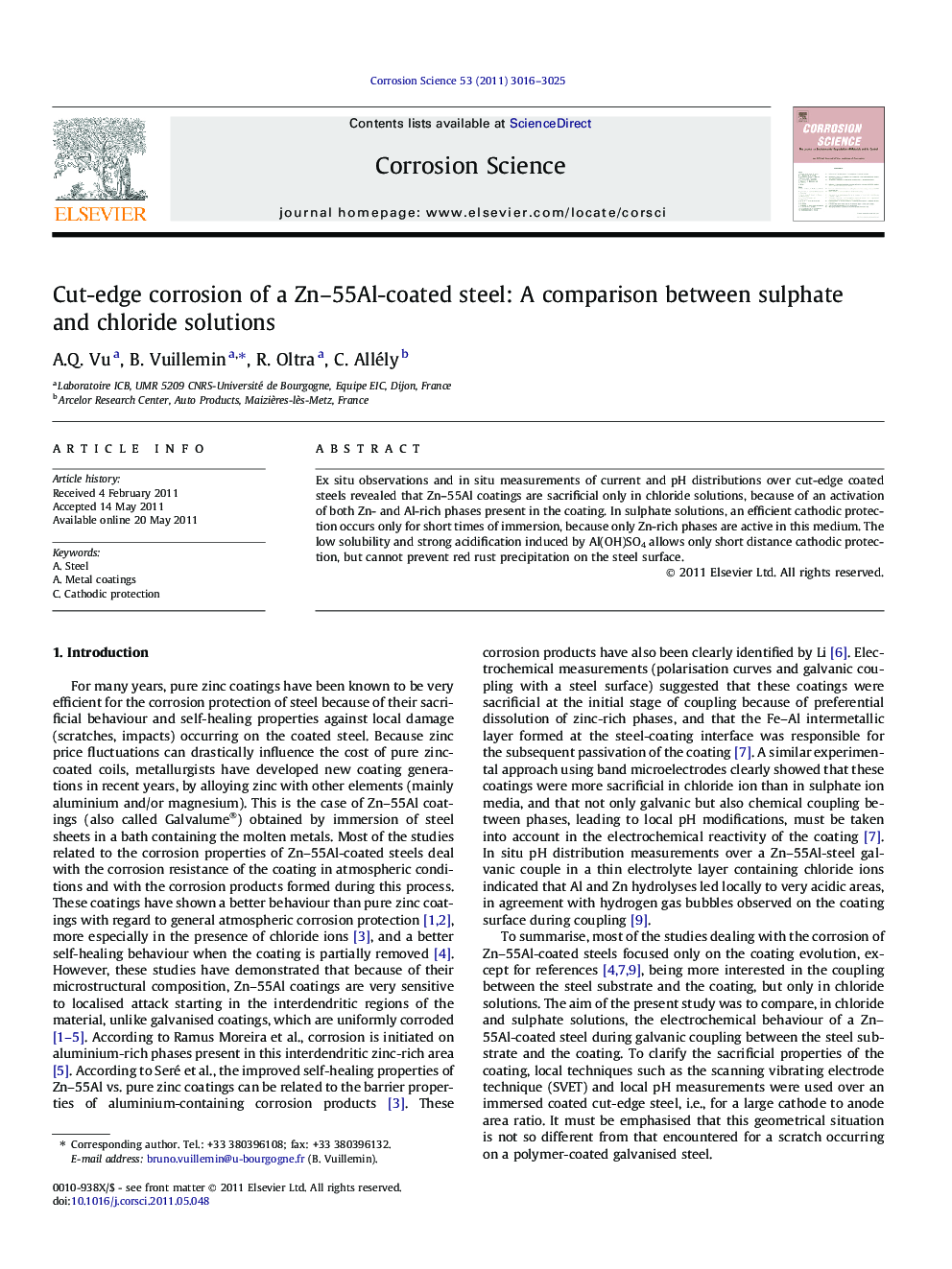 Cut-edge corrosion of a Zn–55Al-coated steel: A comparison between sulphate and chloride solutions