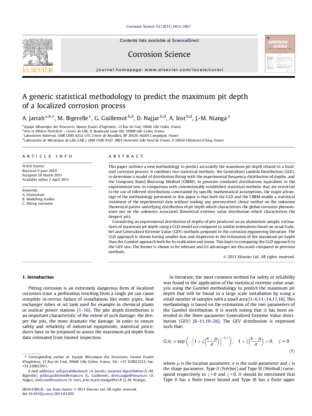 A generic statistical methodology to predict the maximum pit depth of a localized corrosion process