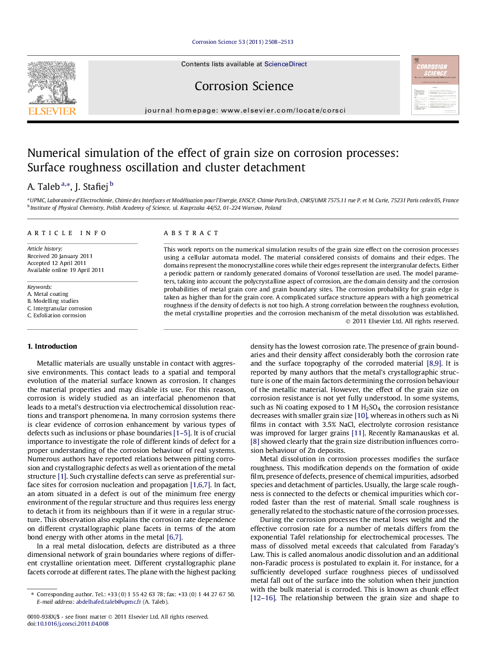 Numerical simulation of the effect of grain size on corrosion processes: Surface roughness oscillation and cluster detachment