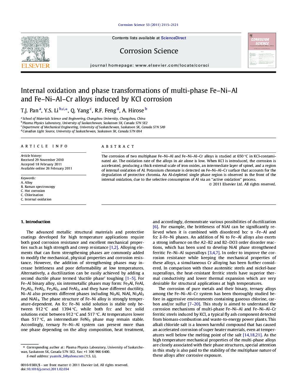 Internal oxidation and phase transformations of multi-phase Fe–Ni–Al and Fe–Ni–Al–Cr alloys induced by KCl corrosion