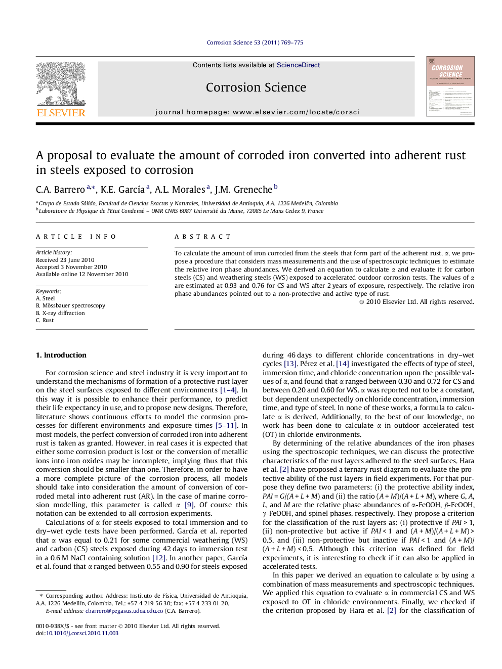 A proposal to evaluate the amount of corroded iron converted into adherent rust in steels exposed to corrosion
