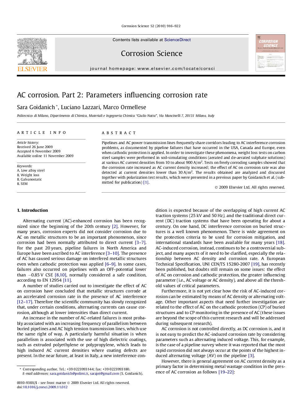 AC corrosion. Part 2: Parameters influencing corrosion rate